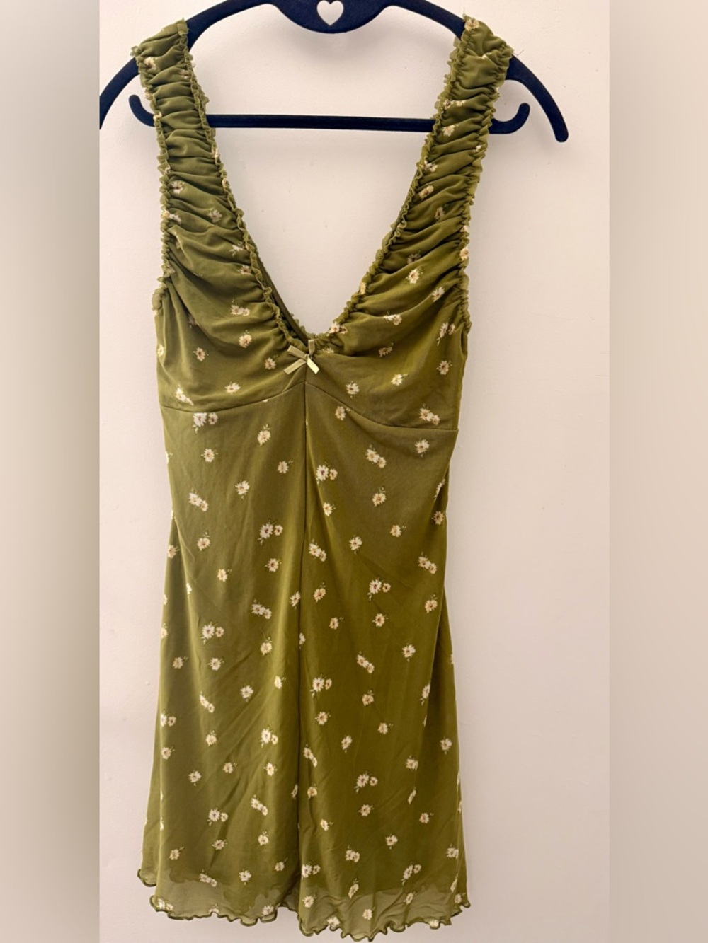 Forever 21 Olive Green Floral V-Neck Mini Dress - Picture 2 of 8